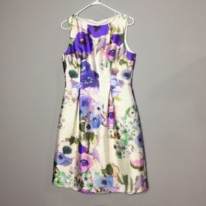 Lela Rose full fit flare silk cocktail midi dress